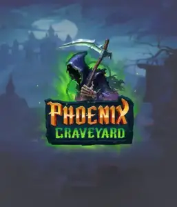 ELK Studios' Phoenix Graveyard game screen, showcasing the mystical graveyard and the legendary phoenix rising from the ashes. This image captures the slot's innovative expanding reels, alongside its gorgeous symbols and gothic theme. It vividly depicts the game's theme of rebirth and immortality, making it enticing for those drawn to legends.