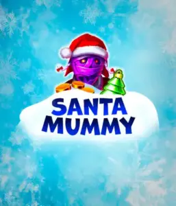  Behold the unique "Santa Mummy" slot game by Belatra, highlighting a Santa-clad mummy decked out in festive holiday attire. This eye-catching image captures the mummy with a bright purple hue, wearing a Santa hat, surrounded by snowy blue with icy snowflakes. The game's title, "Santa Mummy," is clearly shown in large, frost-like blue letters.